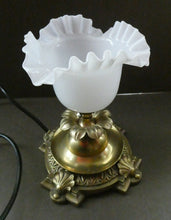 Load image into Gallery viewer, Antique Brass CLASSICAL Table Lamp with Shell &amp; Sunflower Motifs. MILK GLASS SHADE
