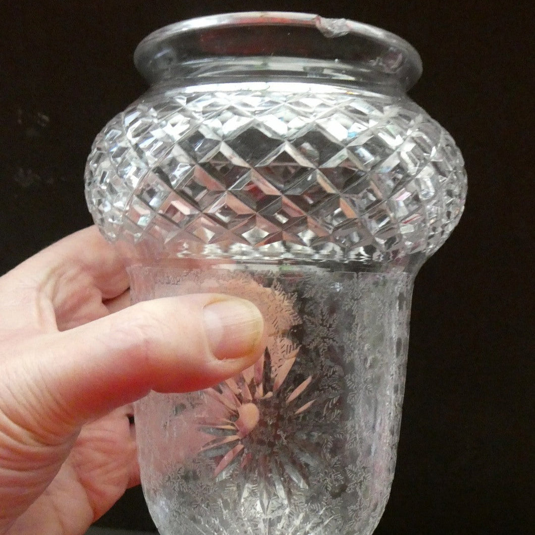 Antique 1920s Clear Cut Glass and Chrome Acorn Shape Single Hanging Light Shade