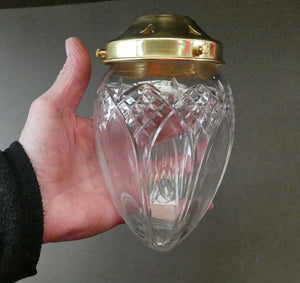 Antique EDWARDIAN Clear Cut Glass and Brass Single Hanging Light Shade. Deep Engraved Pattern