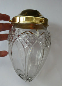 Antique EDWARDIAN Clear Cut Glass and Brass Single Hanging Light Shade. Deep Engraved Pattern