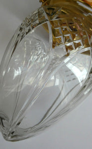 Antique EDWARDIAN Clear Cut Glass and Brass Single Hanging Light Shade. Deep Engraved Pattern
