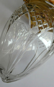 Antique EDWARDIAN Clear Cut Glass and Brass Single Hanging Light Shade. Deep Engraved Pattern