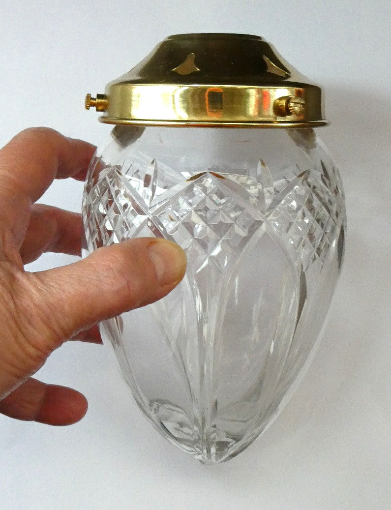 Antique EDWARDIAN Clear Cut Glass and Brass Single Hanging Light Shade. Deep Engraved Pattern