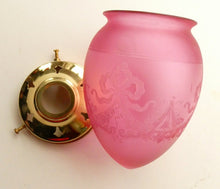 Load image into Gallery viewer, Antique EDWARDIAN Engraved Cranberry Glass and Brass Single Hanging Light Shade
