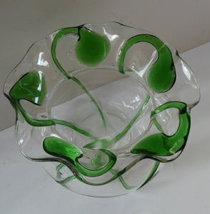 Edwardian Stuart Crystal Bowl with Green Tadpoles Peacock Trails