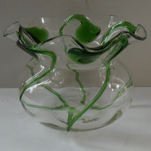 Load image into Gallery viewer, Edwardian Stuart Crystal Bowl with Green Tadpoles Peacock Trails
