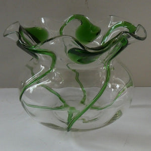 Edwardian Stuart Crystal Bowl with Green Tadpoles Peacock Trails