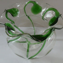 Load image into Gallery viewer, Edwardian Stuart Crystal Bowl with Green Tadpoles Peacock Trails
