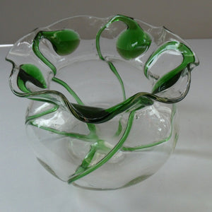 Edwardian Stuart Crystal Bowl with Green Tadpoles Peacock Trails