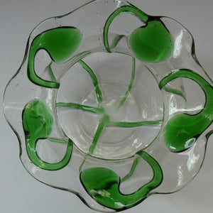 Edwardian Stuart Crystal Bowl with Green Tadpoles Peacock Trails