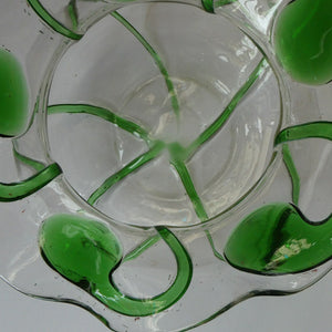 Edwardian Stuart Crystal Bowl with Green Tadpoles Peacock Trails