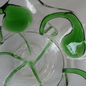 Edwardian Stuart Crystal Bowl with Green Tadpoles Peacock Trails