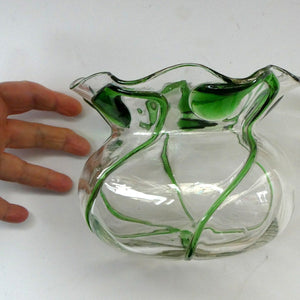 Edwardian Stuart Crystal Bowl with Green Tadpoles Peacock Trails