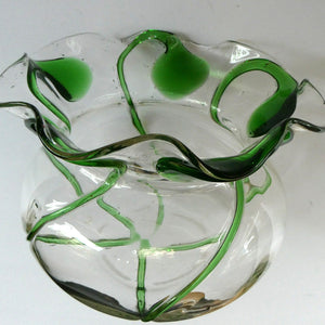 Edwardian Stuart Crystal Bowl with Green Tadpoles Peacock Trails