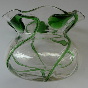 Edwardian Stuart Crystal Bowl with Green Tadpoles Peacock Trails