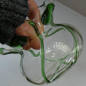 Edwardian Stuart Crystal Bowl with Green Tadpoles Peacock Trails