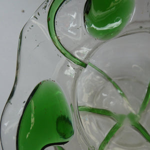 Edwardian Stuart Crystal Bowl with Green Tadpoles Peacock Trails