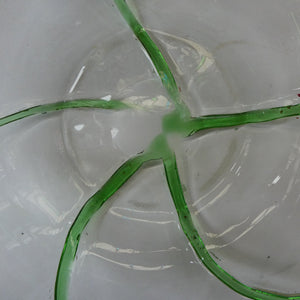 Art Nouveau Edwardian Stuart & Son Crystal Glass Vase or Bowl; with Emerald Green Peacock Trails