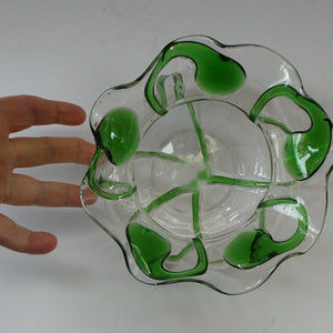 Edwardian Stuart Crystal Bowl with Green Tadpoles Peacock Trails