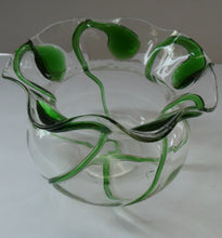 Load image into Gallery viewer, Edwardian Stuart Crystal Bowl with Green Tadpoles Peacock Trails

