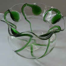 Load image into Gallery viewer, Edwardian Stuart Crystal Bowl with Green Tadpoles Peacock Trails
