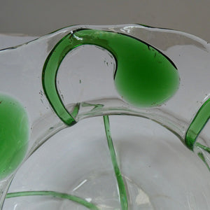 Edwardian Stuart Crystal Bowl with Green Tadpoles Peacock Trails