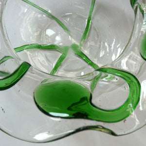 Edwardian Stuart Crystal Bowl with Green Tadpoles Peacock Trails