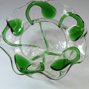 Edwardian Stuart Crystal Bowl with Green Tadpoles Peacock Trails