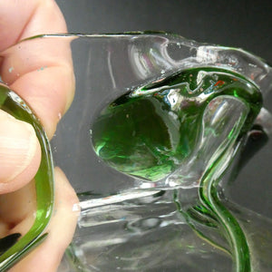 Edwardian Stuart Crystal Bowl with Green Tadpoles Peacock Trails