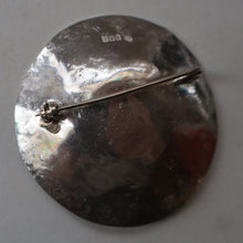 Load image into Gallery viewer, LARGE Scottish Silver Designer Brooch with Enamel Centre by Sheana M. Stephen. Edinburgh Hallmarked 1996
