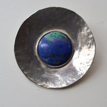 Load image into Gallery viewer, LARGE Scottish Silver Designer Brooch with Enamel Centre by Sheana M. Stephen. Edinburgh Hallmarked 1996

