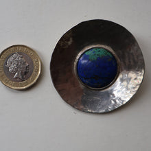 Load image into Gallery viewer, LARGE Scottish Silver Designer Brooch with Enamel Centre by Sheana M. Stephen. Edinburgh Hallmarked 1996
