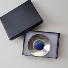 Load image into Gallery viewer, LARGE Scottish Silver Designer Brooch with Enamel Centre by Sheana M. Stephen. Edinburgh Hallmarked 1996
