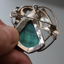 Load image into Gallery viewer, Scottish Silver Designer Brooch with Malachite Inclusion by Sheana M. Stephen. Edinburgh MILLENNIUM Hallmark
