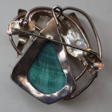 Load image into Gallery viewer, Scottish Silver Designer Brooch with Malachite Inclusion by Sheana M. Stephen. Edinburgh MILLENNIUM Hallmark
