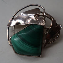 Load image into Gallery viewer, Scottish Silver Designer Brooch with Malachite Inclusion by Sheana M. Stephen. Edinburgh MILLENNIUM Hallmark
