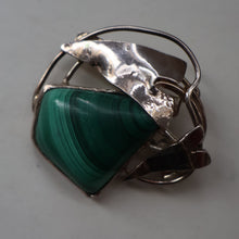 Load image into Gallery viewer, Scottish Silver Designer Brooch with Malachite Inclusion by Sheana M. Stephen. Edinburgh MILLENNIUM Hallmark
