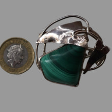 Load image into Gallery viewer, Scottish Silver Designer Brooch with Malachite Inclusion by Sheana M. Stephen. Edinburgh MILLENNIUM Hallmark
