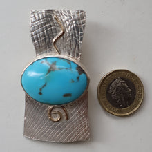 Load image into Gallery viewer, Scottish Silver &amp; Turquoise Designer Brooch by Sheana M. Stephen. Edinburgh Hallmarked 2008
