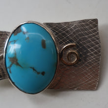 Load image into Gallery viewer, Scottish Silver &amp; Turquoise Designer Brooch by Sheana M. Stephen. Edinburgh Hallmarked 2008
