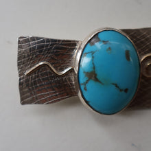 Load image into Gallery viewer, Scottish Silver &amp; Turquoise Designer Brooch by Sheana M. Stephen. Edinburgh Hallmarked 2008
