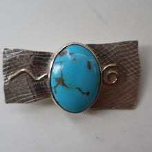 Load image into Gallery viewer, Scottish Silver &amp; Turquoise Designer Brooch by Sheana M. Stephen. Edinburgh Hallmarked 2008
