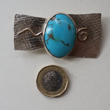 Load image into Gallery viewer, Scottish Silver &amp; Turquoise Designer Brooch by Sheana M. Stephen. Edinburgh Hallmarked 2008
