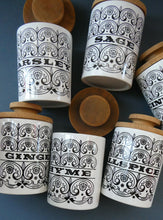 Load image into Gallery viewer, Group of SIX Vintage 1960s HORNSEA POTTERY Larger Size SPICE JARS Stylish C-Scroll Pattern
