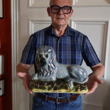 Load image into Gallery viewer, SCOTTISH POTTERY Antique SINGLE VICTORIAN Bo&#39;ness Pottery Large Recumbent Lion, c 1900

