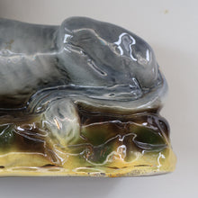 Load image into Gallery viewer, SCOTTISH POTTERY Antique SINGLE VICTORIAN Bo&#39;ness Pottery Large Recumbent Lion, c 1900
