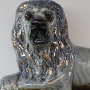 SCOTTISH POTTERY Antique SINGLE VICTORIAN Bo'ness Pottery Large Recumbent Lion, c 1900