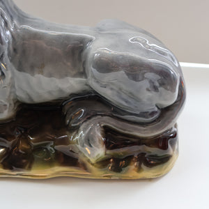 SCOTTISH POTTERY Antique SINGLE VICTORIAN Bo'ness Pottery Large Recumbent Lion, c 1900