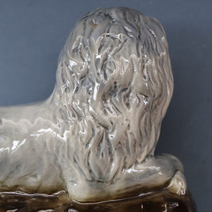 SCOTTISH POTTERY Antique SINGLE VICTORIAN Bo'ness Pottery Large Recumbent Lion, c 1900