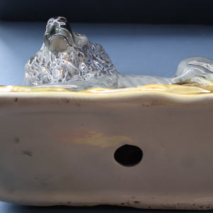 SCOTTISH POTTERY Antique SINGLE VICTORIAN Bo'ness Pottery Large Recumbent Lion, c 1900